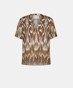 Outlet Blouse Osmanto En Lin Viscose Imprime - Cacao Multicolore Femmes Chemisiers Et Chemises