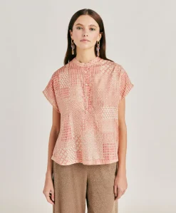 Best Blouse Paso En Haboutai De Soie - Creme/Corail Femmes Chemisiers Et Chemises