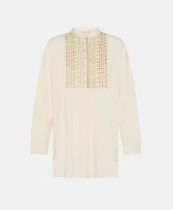 Outlet Blouse Raphael En Voile De Coton Brode - Creme Femmes Chemisiers Et Chemises