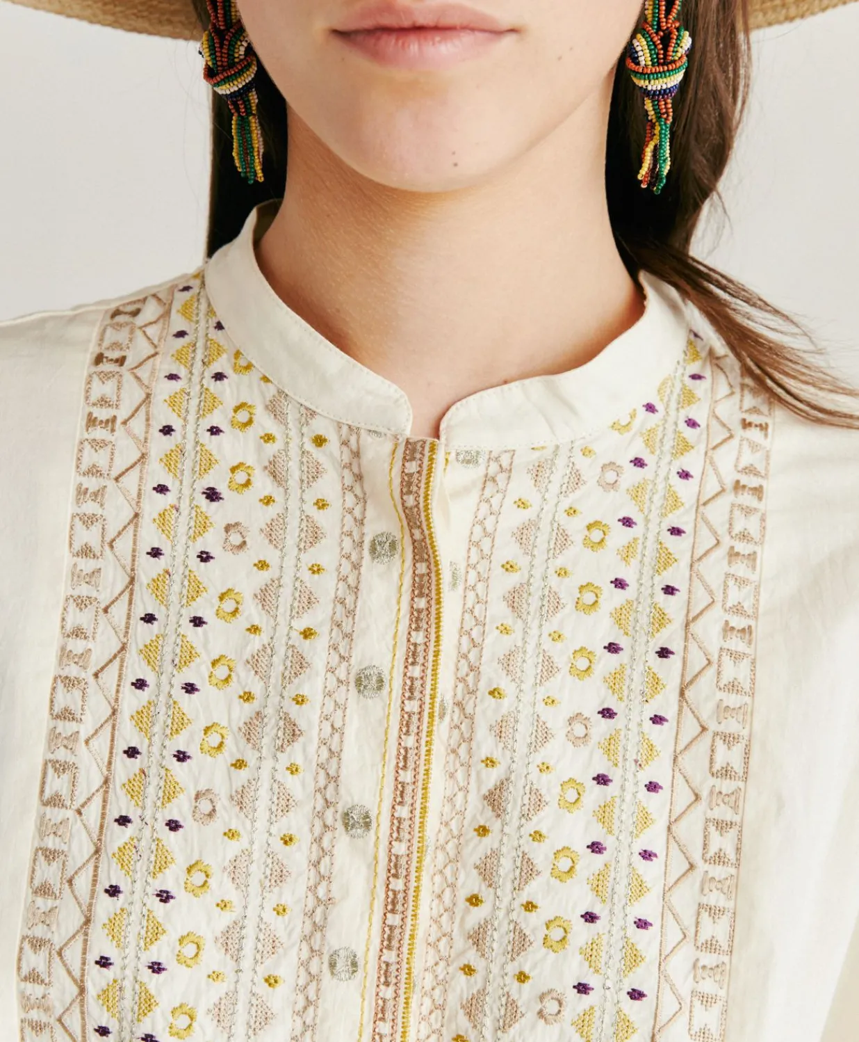 Outlet Blouse Raphael En Voile De Coton Brode - Creme Femmes Chemisiers Et Chemises