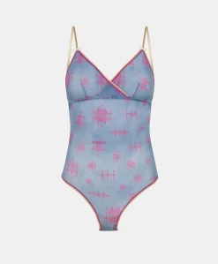 Clearance Body En Nylon Imprime Tore - Bleutte/Fuchsia Femmes Bodys Et SurVêtements