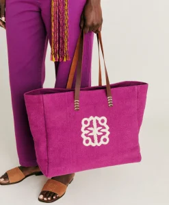 New Cabas Paraguan En Toile Avec Broderie - Cyclamen Femmes Sacs Et Pochettes