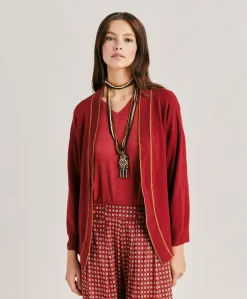 Clearance Cardigan En Lin Stretch Sandy - Bordeaux Femmes Tricots