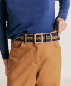 Outlet Ceinture Malika Avec Boucle En Raphia - Bleu/Olive Femmes Ceintures