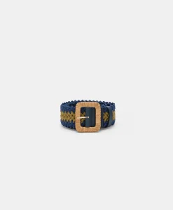 Outlet Ceinture Malika Avec Boucle En Raphia - Bleu/Olive Femmes Ceintures