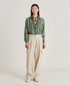 Discount Chemise Arles En Serge De Soie - Vert/Multicolore Femmes Chemisiers Et Chemises