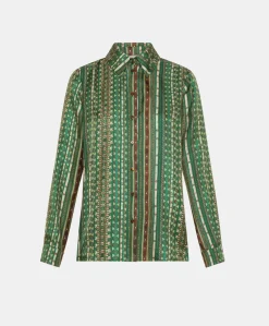 Discount Chemise Arles En Serge De Soie - Vert/Multicolore Femmes Chemisiers Et Chemises