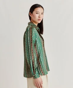 Discount Chemise Arles En Serge De Soie - Vert/Multicolore Femmes Chemisiers Et Chemises