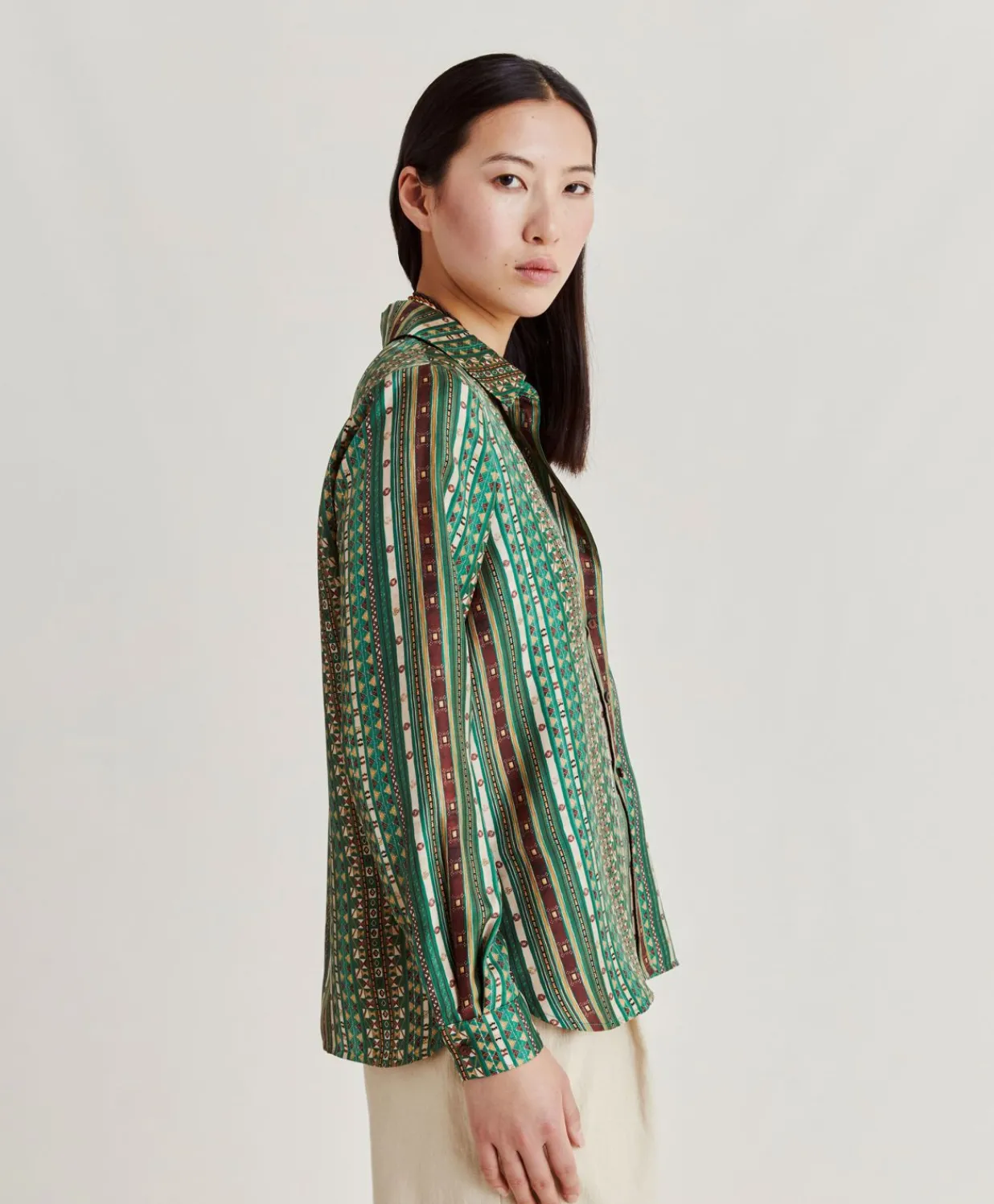 Discount Chemise Arles En Serge De Soie - Vert/Multicolore Femmes Chemisiers Et Chemises