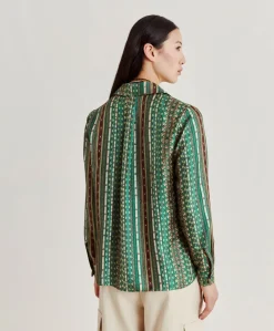 Discount Chemise Arles En Serge De Soie - Vert/Multicolore Femmes Chemisiers Et Chemises