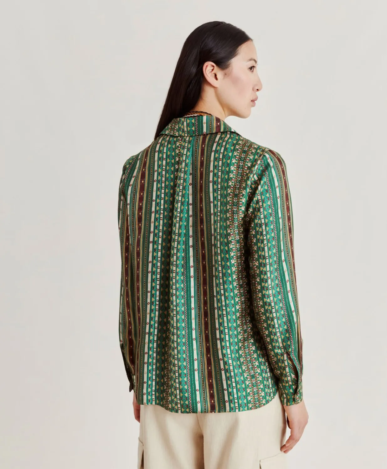 Discount Chemise Arles En Serge De Soie - Vert/Multicolore Femmes Chemisiers Et Chemises