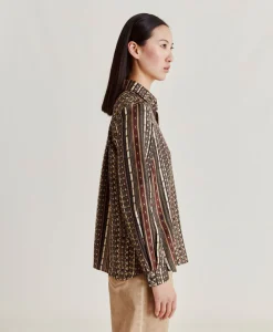 Discount Chemise Arles En Twill De Soie - Noir Multicolore Femmes Chemisiers Et Chemises
