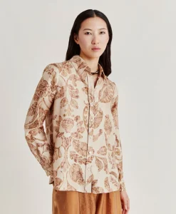 Online Chemise Arles En Twill De Soie - Poudre Multicolore Femmes Chemisiers Et Chemises