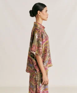 Sale Chemise Brooklyn Crepe De Chine - Olive Multicolore Femmes Chemisiers Et Chemises