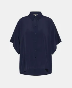 Sale Chemise Brooklyn En Acetate De Soie - Bleu Nuit Femmes Chemisiers Et Chemises