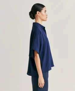 Sale Chemise Brooklyn En Acetate De Soie - Bleu Nuit Femmes Chemisiers Et Chemises