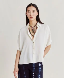 Discount Chemise Brooklyn En Acetate De Soie - Creme Femmes Chemisiers Et Chemises