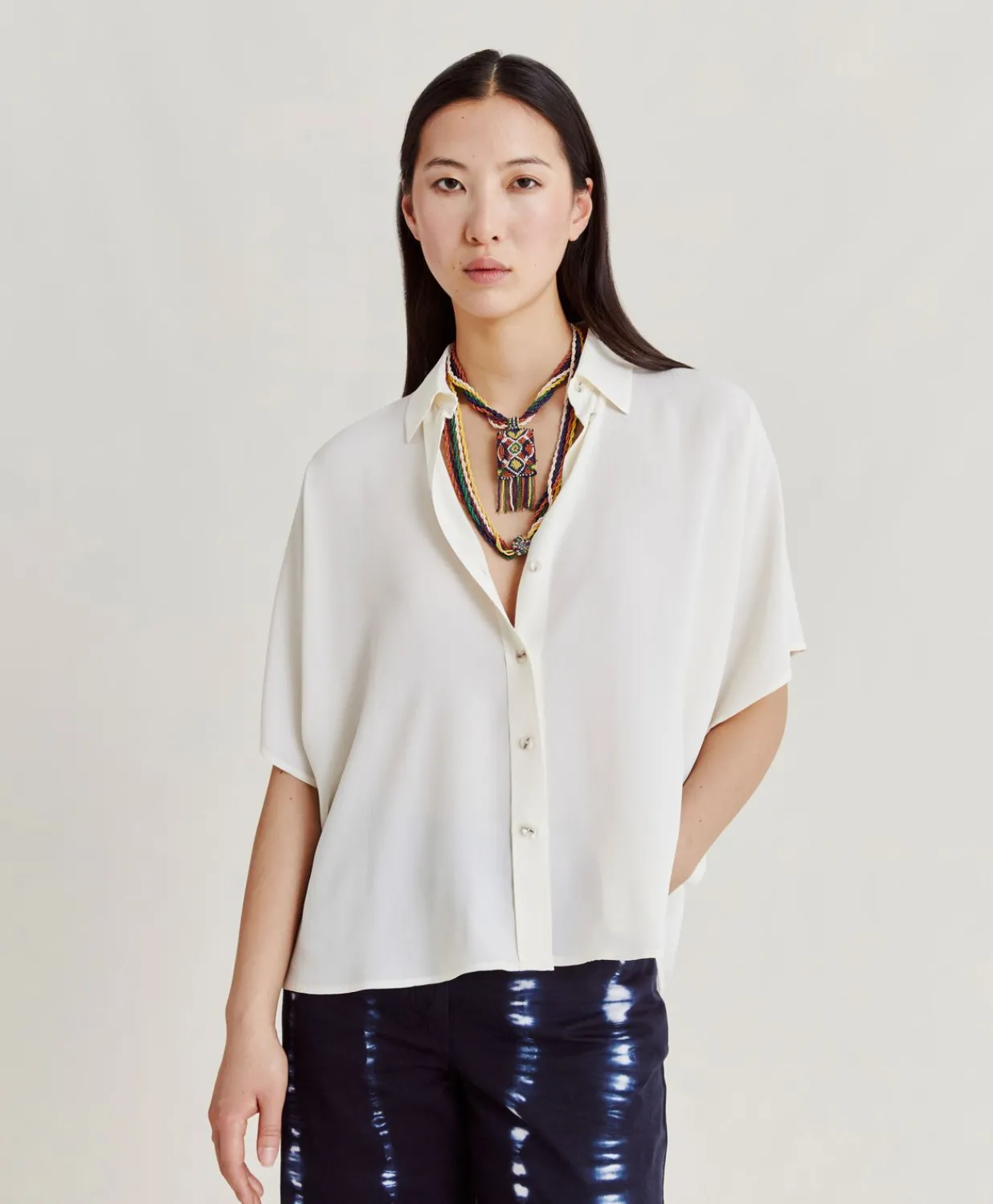 Discount Chemise Brooklyn En Acetate De Soie - Creme Femmes Chemisiers Et Chemises