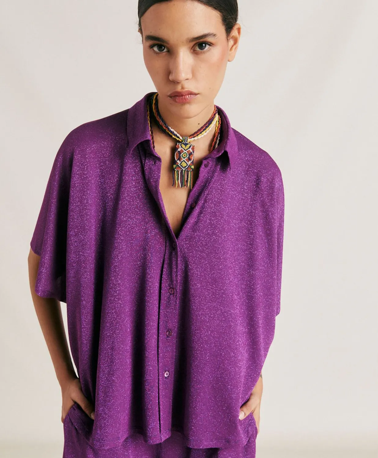Chemise Brooklyn En Jersey Lurex - Cyclamen Femmes Chemisiers Et Chemises