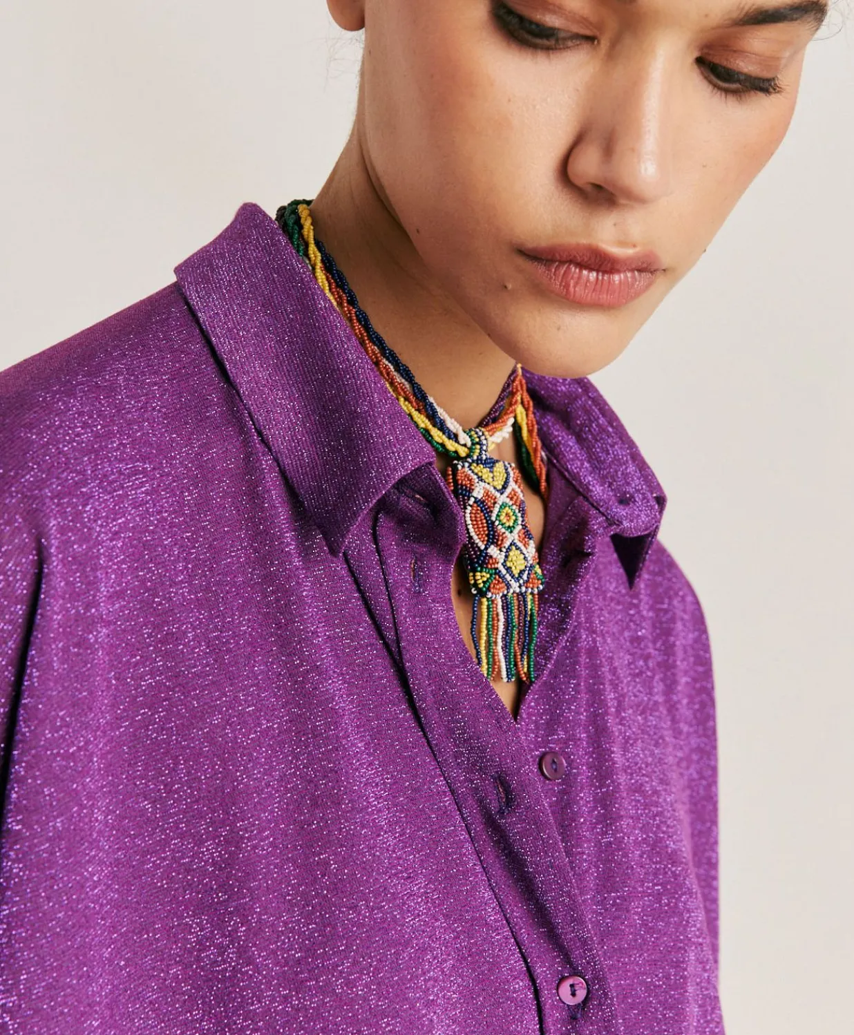 Chemise Brooklyn En Jersey Lurex - Cyclamen Femmes Chemisiers Et Chemises