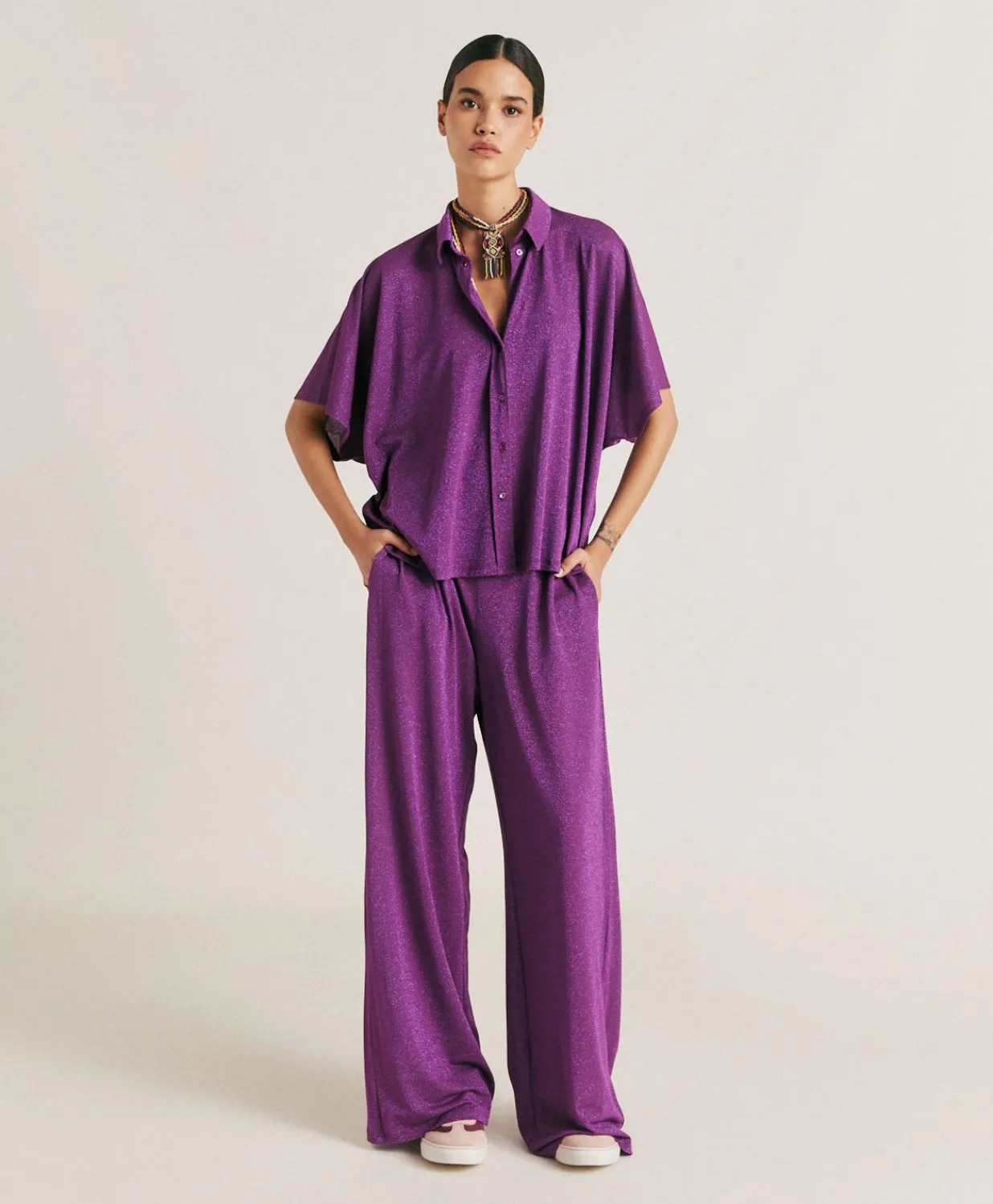 Chemise Brooklyn En Jersey Lurex - Cyclamen Femmes Chemisiers Et Chemises