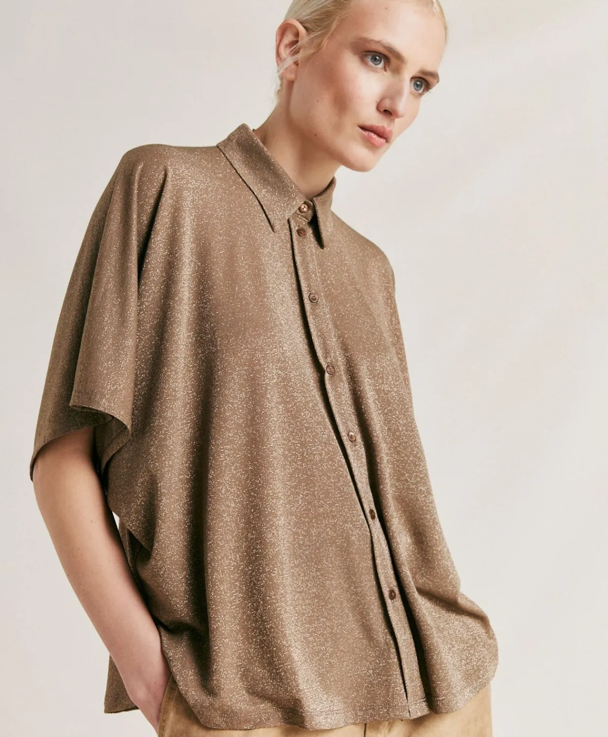 Chemise Brooklyn En Jersey Lurex - Boue Femmes Chemisiers Et Chemises
