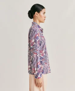 Sale Chemise Crepe De Chine - Creme/Violet Femmes Chemisiers Et Chemises