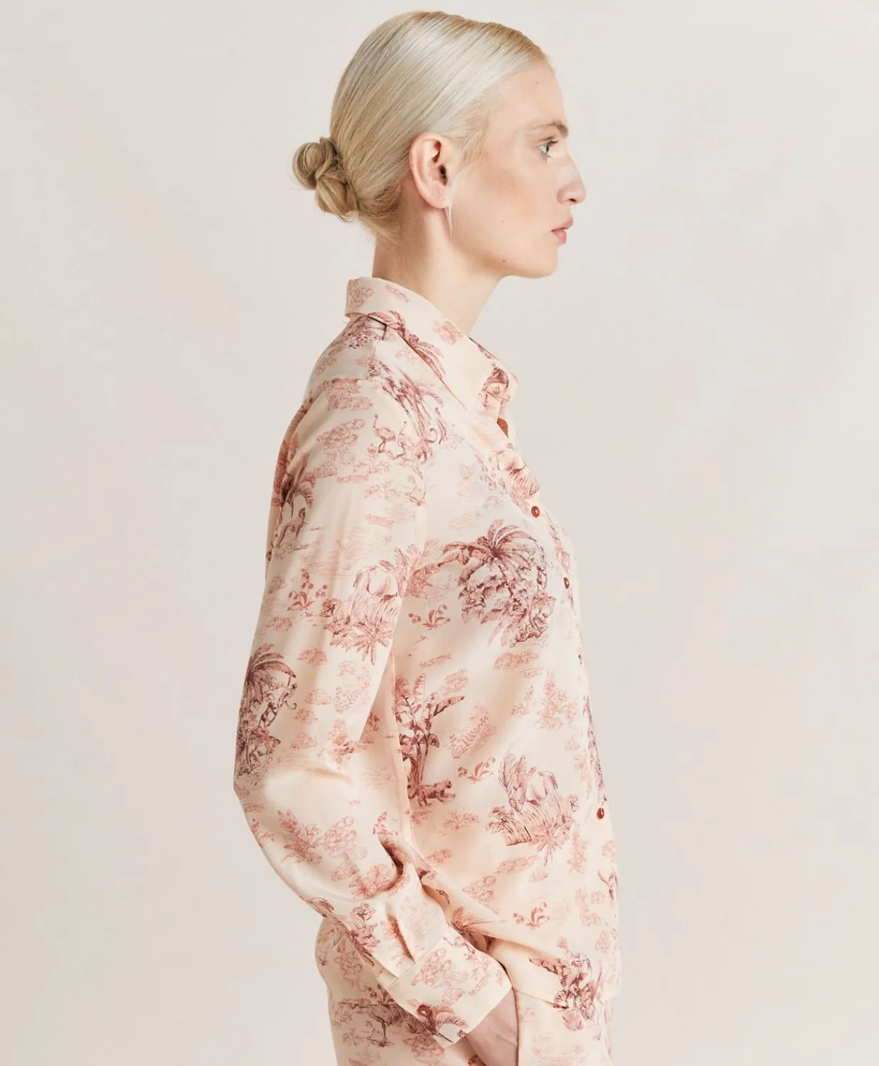New Chemise Crepe De Chine - Rose/Noir Cerise Femmes Chemisiers Et Chemises