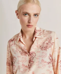 New Chemise Crepe De Chine - Rose/Noir Cerise Femmes Chemisiers Et Chemises