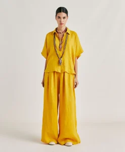 Sale Chemise En Lin Elafonissi - Jaune Soleil Femmes Chemisiers Et Chemises