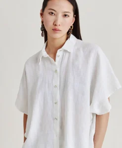 Hot Chemise En Lin Elafonissi - Blanc Optique Femmes Chemisiers Et Chemises