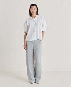 Hot Chemise En Lin Elafonissi - Blanc Optique Femmes Chemisiers Et Chemises