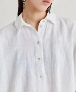 Hot Chemise En Lin Elafonissi - Blanc Optique Femmes Chemisiers Et Chemises