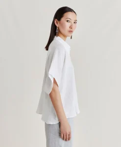 Hot Chemise En Lin Elafonissi - Blanc Optique Femmes Chemisiers Et Chemises
