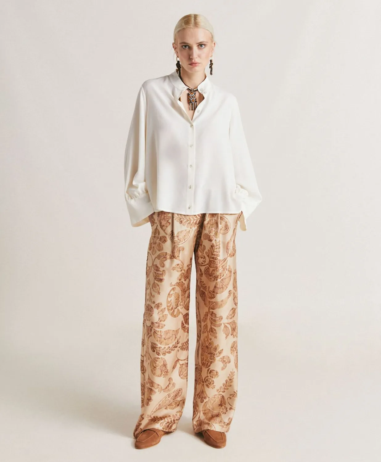 Chemise En Soie Et Acetate Franklin - Creme Femmes Costumes Et Costumes
