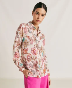 Sale Chemise Extreme En Lin Viscose - Rose Multicolore Femmes Chemisiers Et Chemises