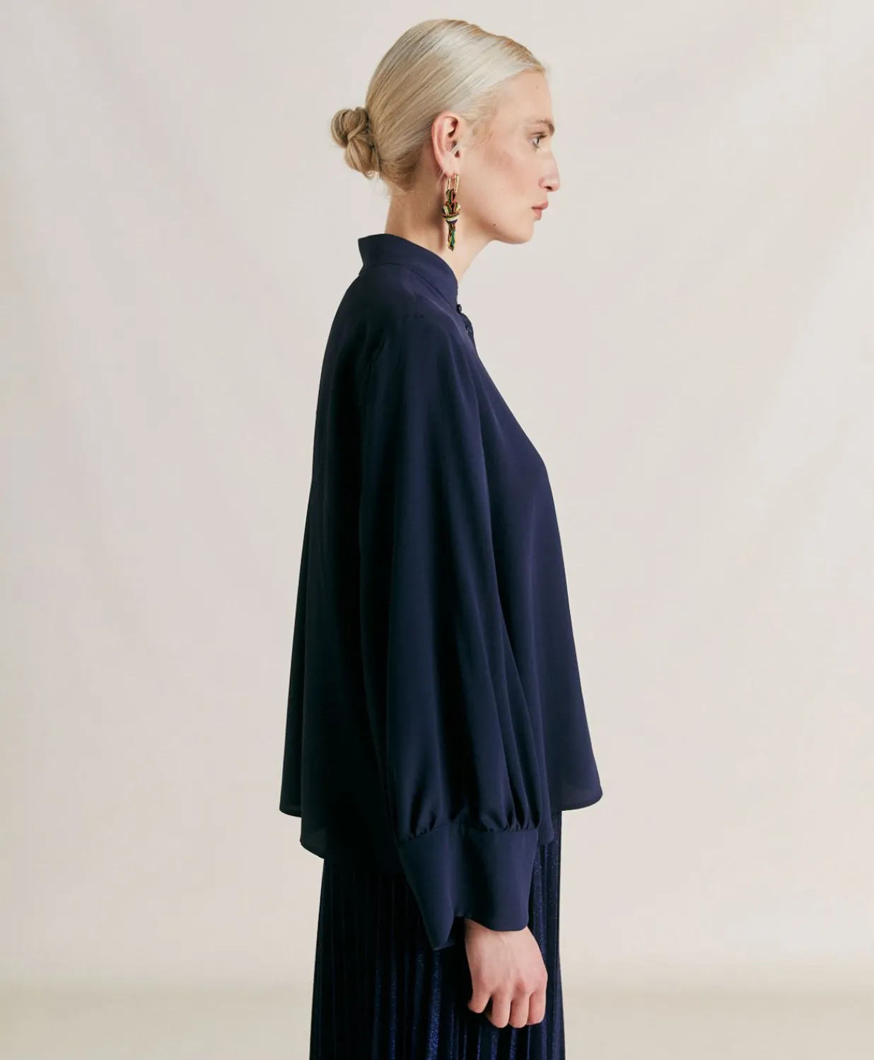 Best Chemise Franklin En Acetate De Soie - Bleu Nuit Femmes Chemisiers Et Chemises
