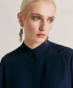 Best Chemise Franklin En Acetate De Soie - Bleu Nuit Femmes Chemisiers Et Chemises