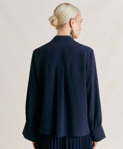 Best Chemise Franklin En Acetate De Soie - Bleu Nuit Femmes Chemisiers Et Chemises