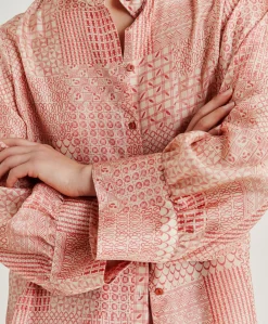 Chemise Franklin En Haboutai De Soie - Creme/Corail Femmes Chemisiers Et Chemises