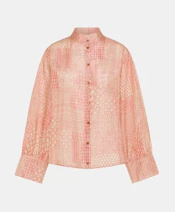Chemise Franklin En Haboutai De Soie - Creme/Corail Femmes Chemisiers Et Chemises