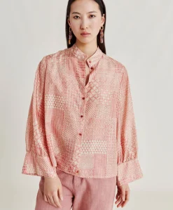 Chemise Franklin En Haboutai De Soie - Creme/Corail Femmes Chemisiers Et Chemises