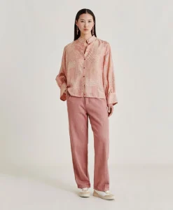 Chemise Franklin En Haboutai De Soie - Creme/Corail Femmes Chemisiers Et Chemises