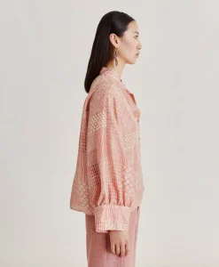 Chemise Franklin En Haboutai De Soie - Creme/Corail Femmes Chemisiers Et Chemises