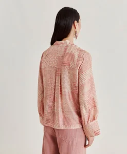 Chemise Franklin En Haboutai De Soie - Creme/Corail Femmes Chemisiers Et Chemises
