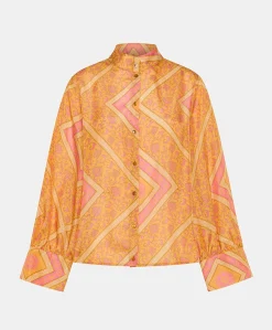 Outlet Chemise Franklin En Haboutai De Soie - Orange/Fuchsia Femmes Chemisiers Et Chemises
