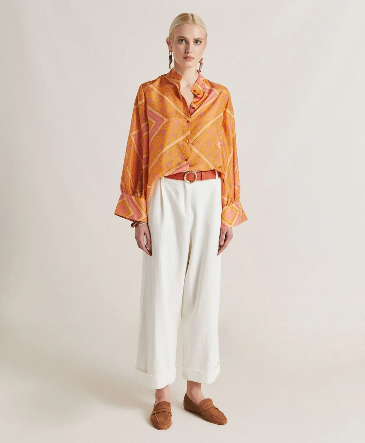 Outlet Chemise Franklin En Haboutai De Soie - Orange/Fuchsia Femmes Chemisiers Et Chemises