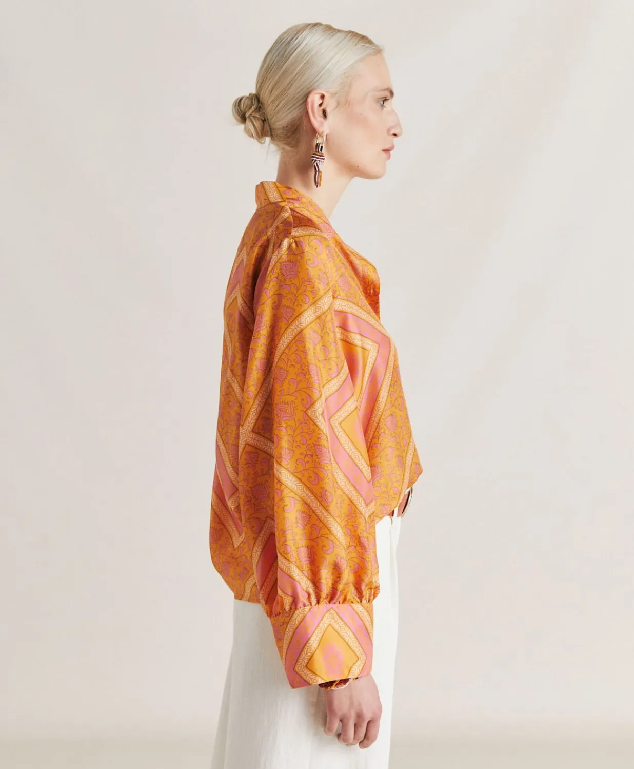 Outlet Chemise Franklin En Haboutai De Soie - Orange/Fuchsia Femmes Chemisiers Et Chemises