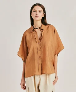 Online Chemise Jacquard Brooklyn Cupro - Reglisse Femmes Chemisiers Et Chemises
