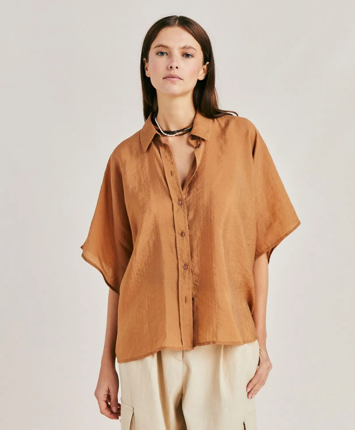 Online Chemise Jacquard Brooklyn Cupro - Reglisse Femmes Chemisiers Et Chemises